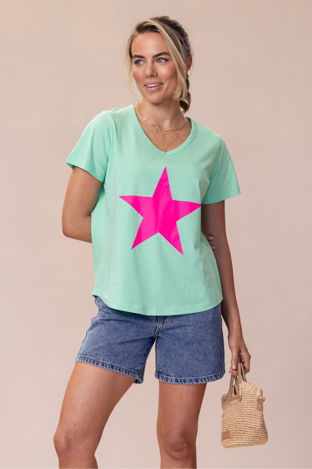 FREEDOM T-Shirt 100% BCI Cotton - GREEN/PINK