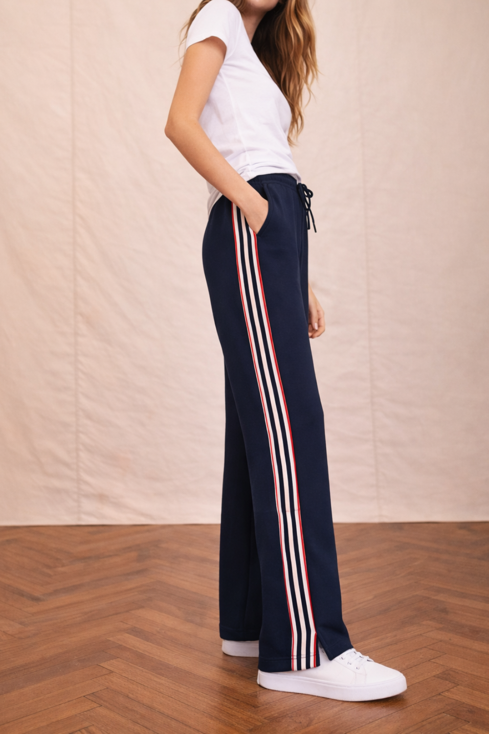 Elodie Wide leg/Side Stripe Pant - Navy
