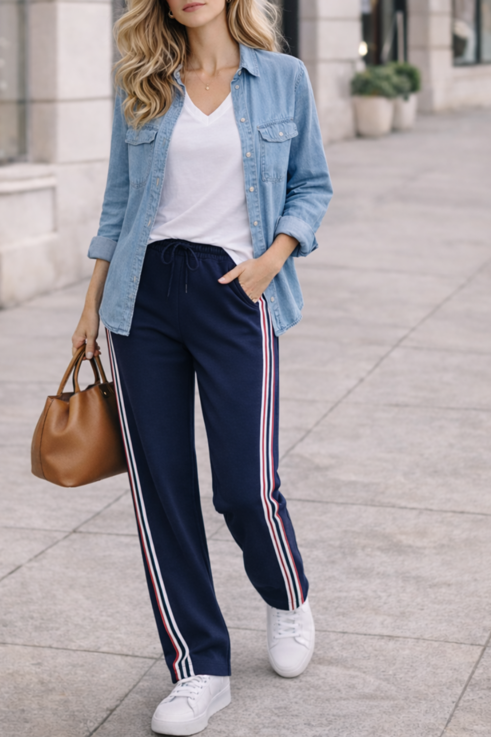 Elodie Side Stripe Pant - Navy