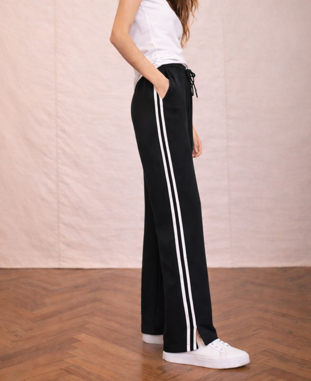 Elodie Wide leg/Side Stripe - Black