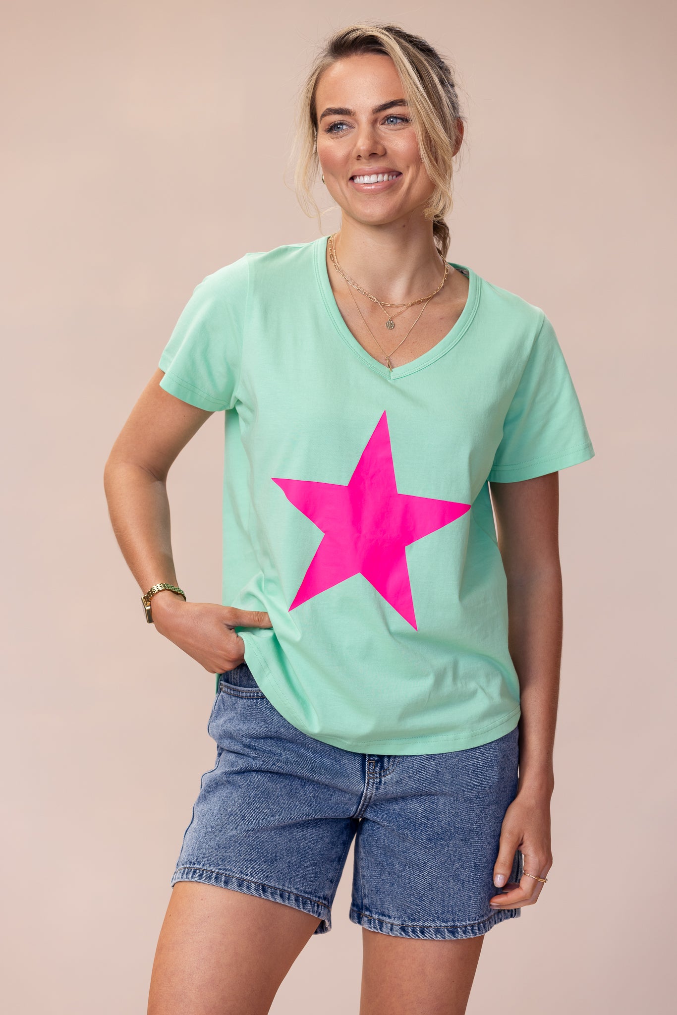 FREEDOM T-Shirt 100% BCI Cotton - GREEN/PINK