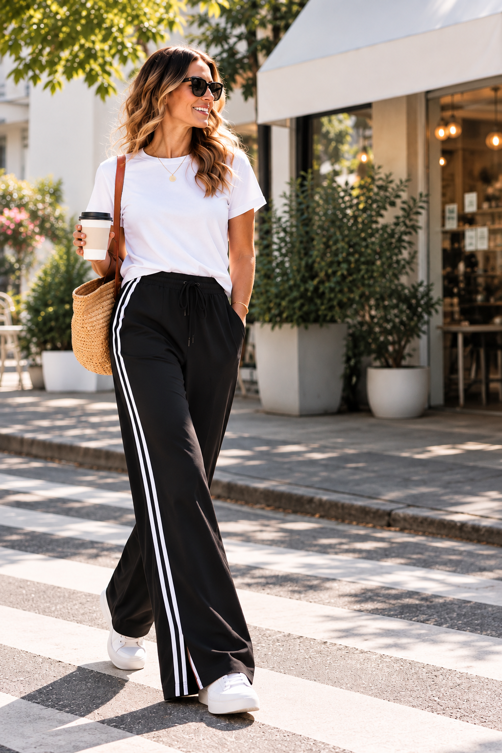 Elodie Wide leg/Side Stripe - Black