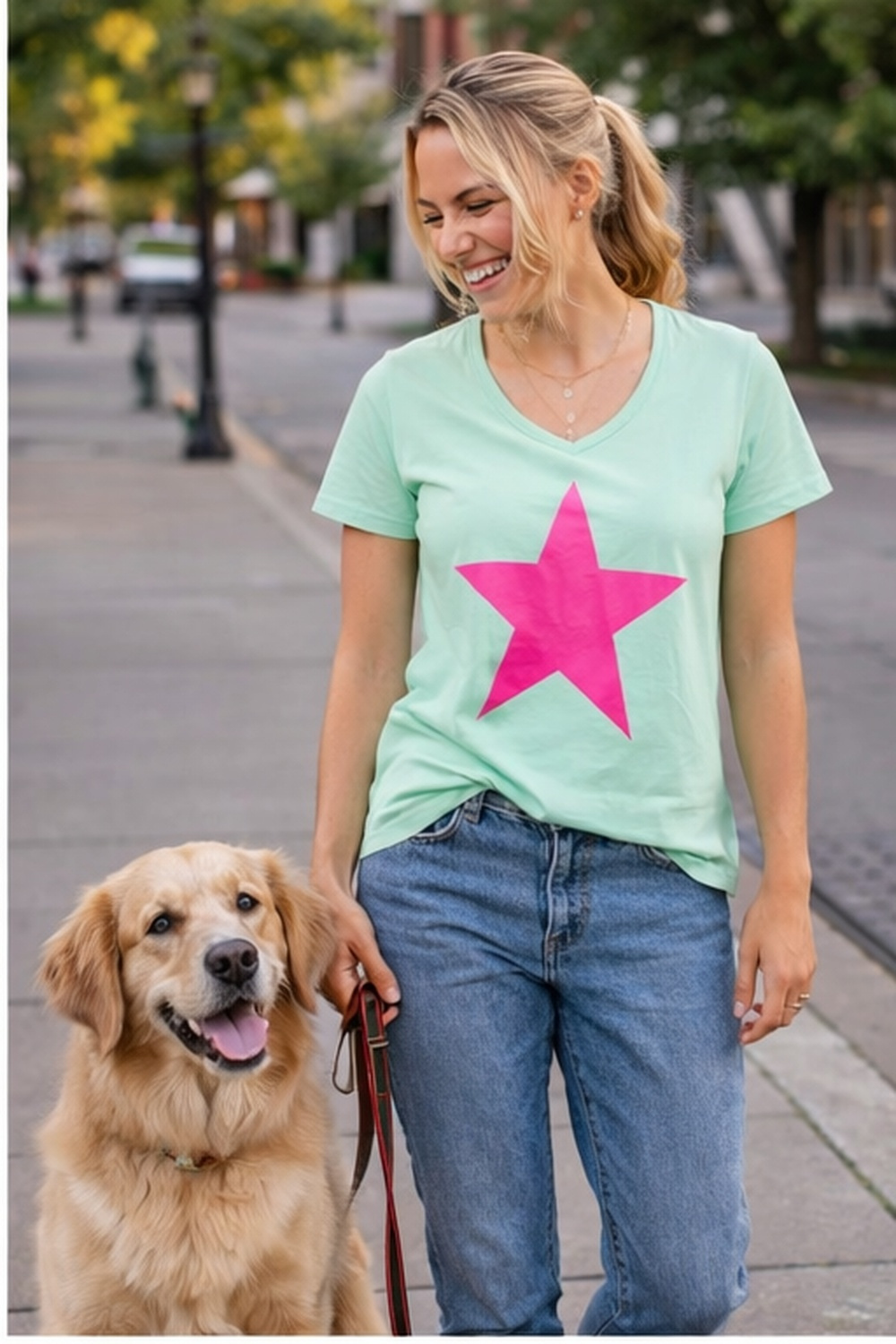 Freedom T-Shirt 100% BCI Cotton - Green/Pink