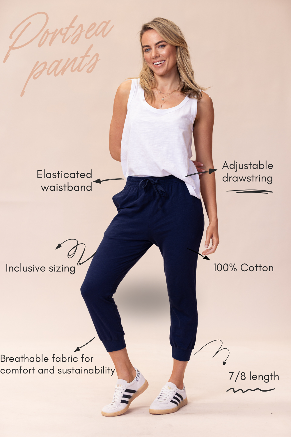 Portsea Pants 7/8 - Navy