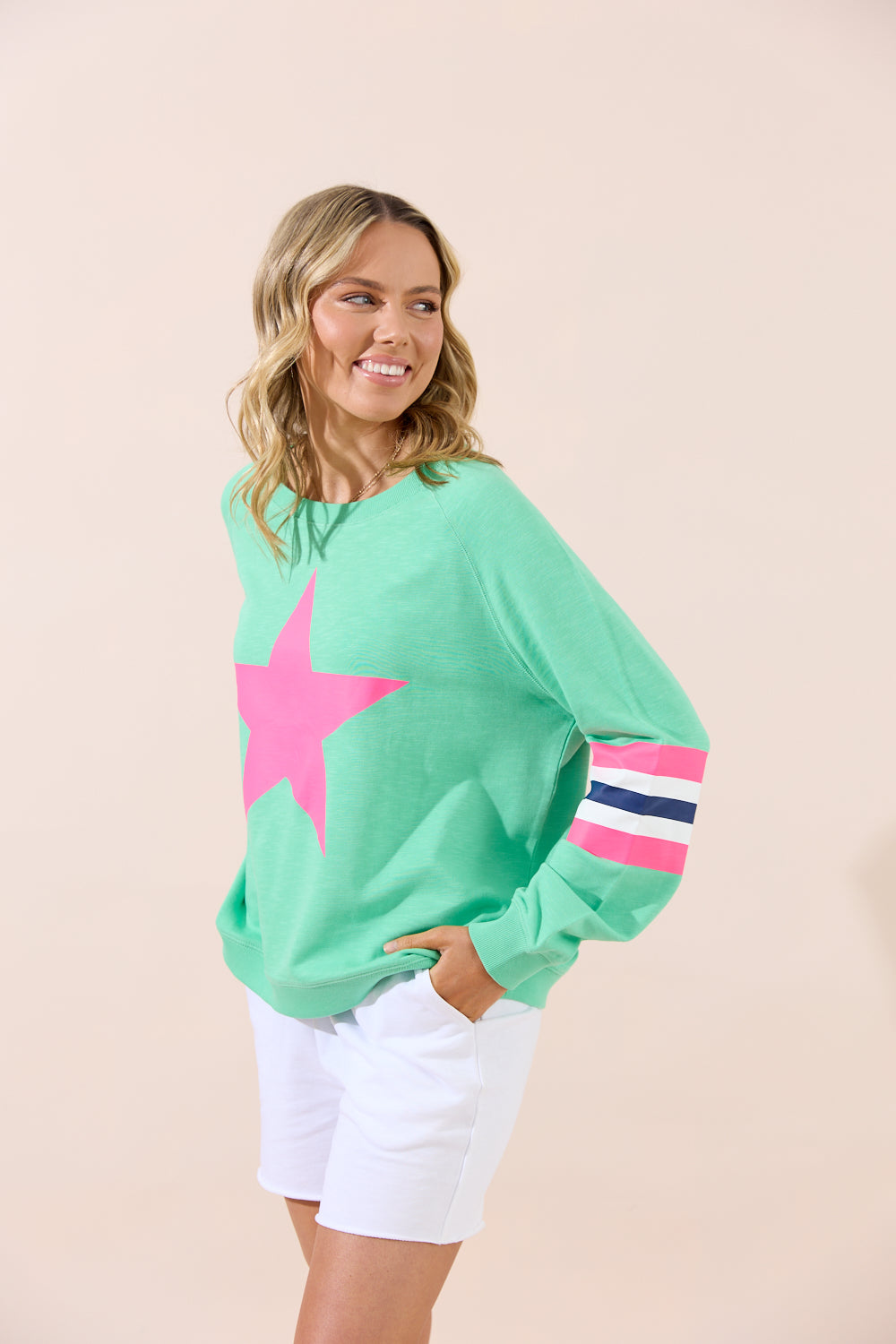 Holiday Oversized Sweater - Green/Pink Star