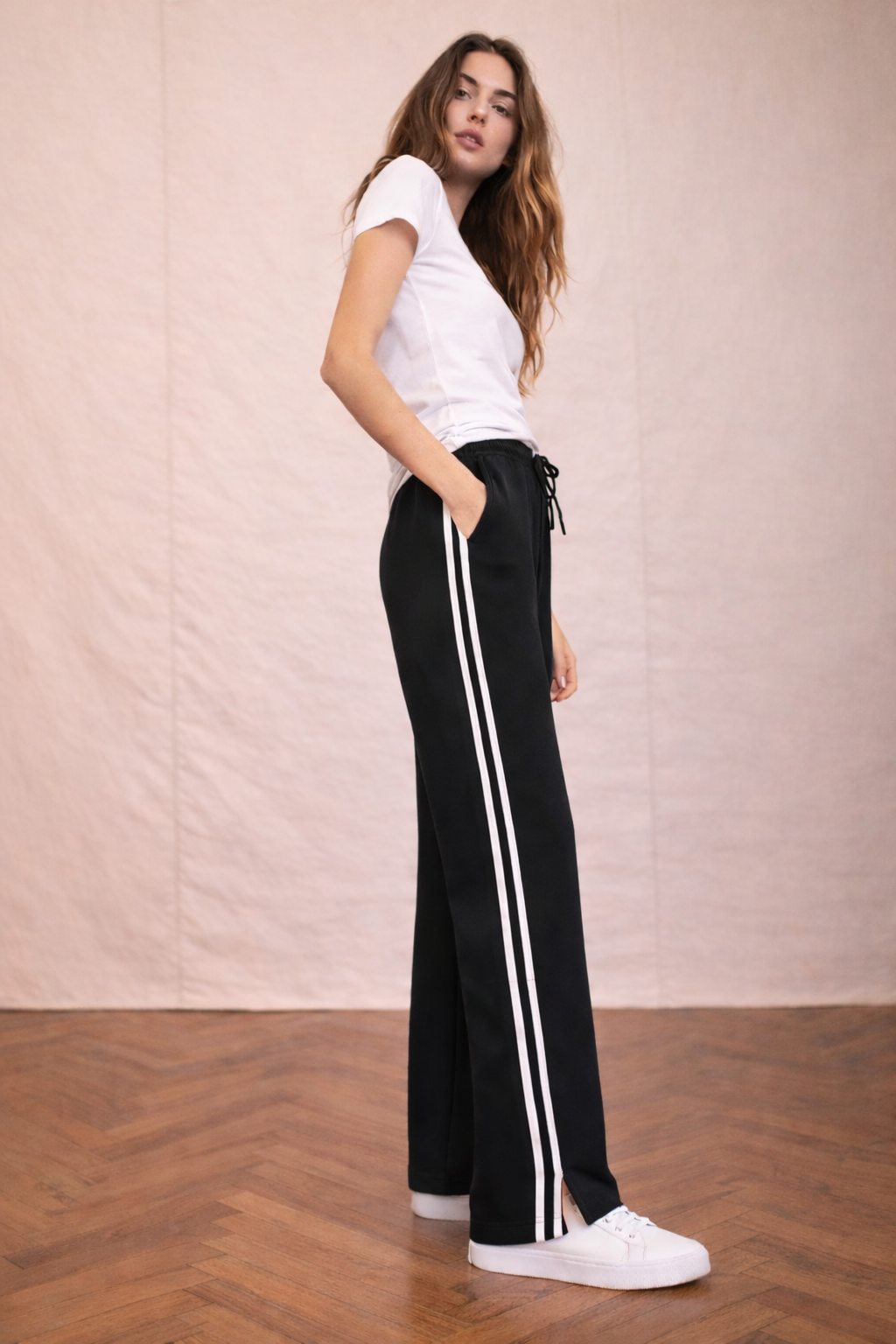 Elodie Wide leg/Side Stripe - Black