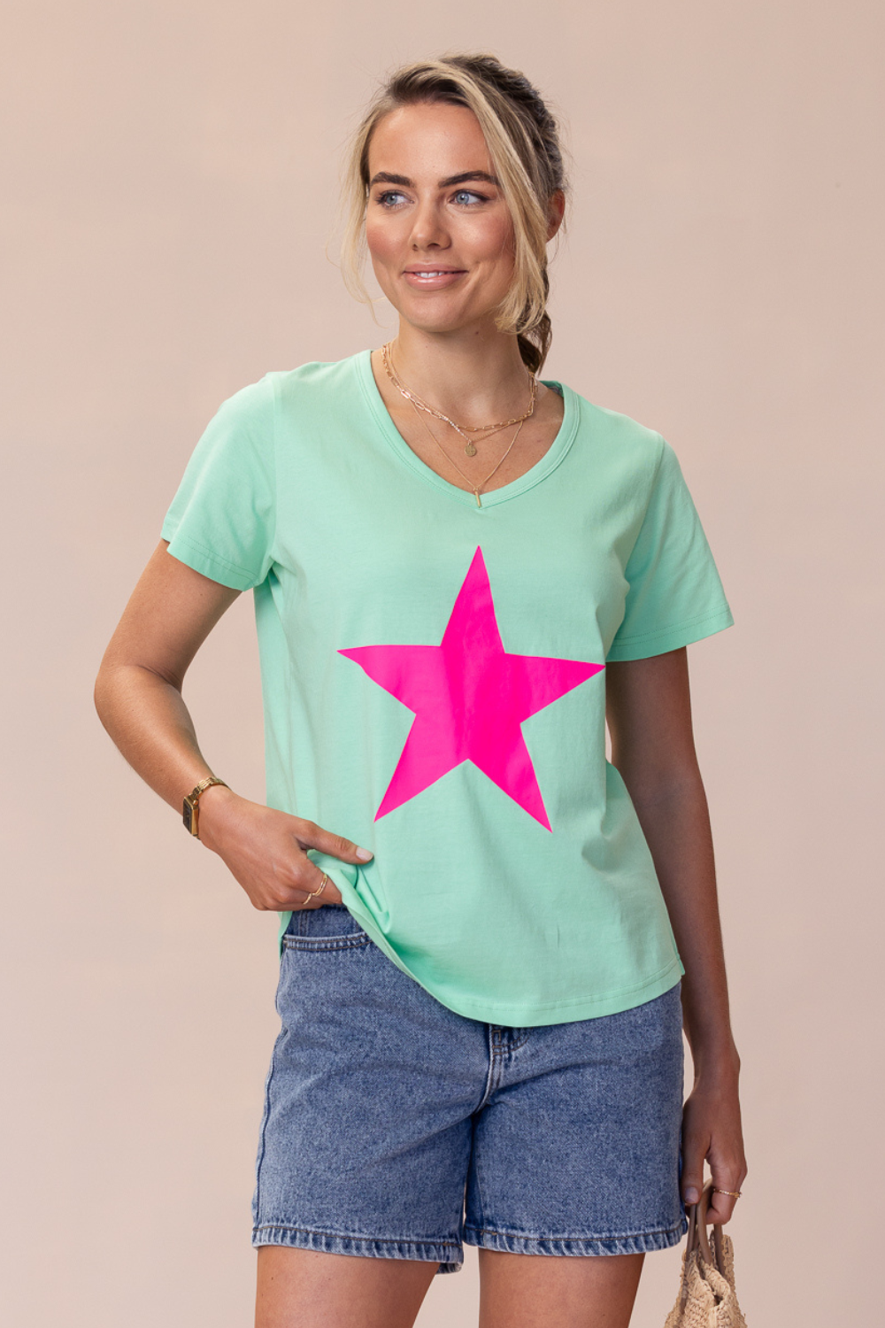FREEDOM T-Shirt 100% BCI Cotton - GREEN/PINK
