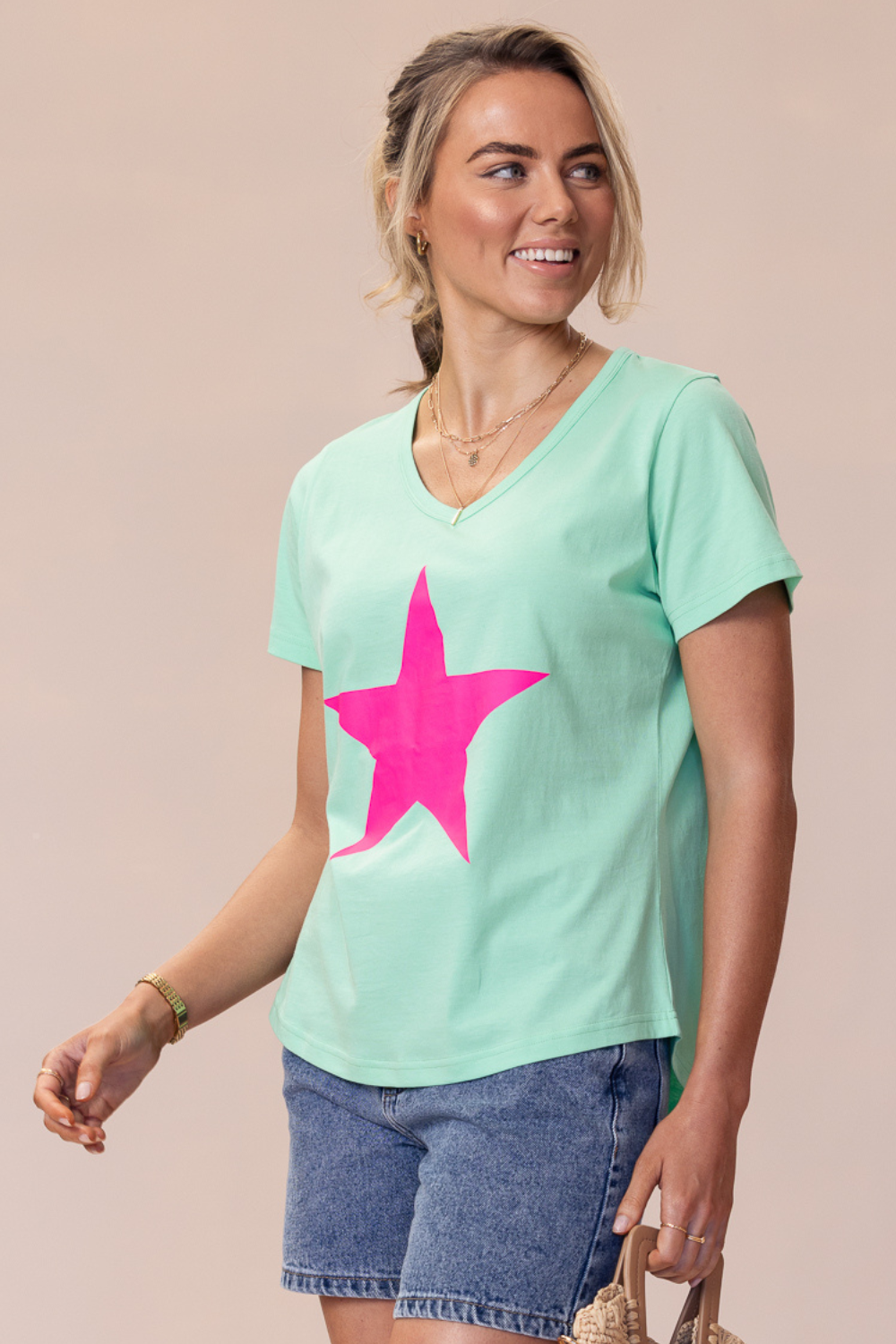 FREEDOM T-Shirt 100% BCI Cotton - GREEN/PINK