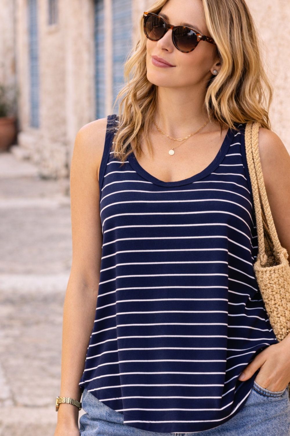Ava relaxed  Tank Navy/White Stripe