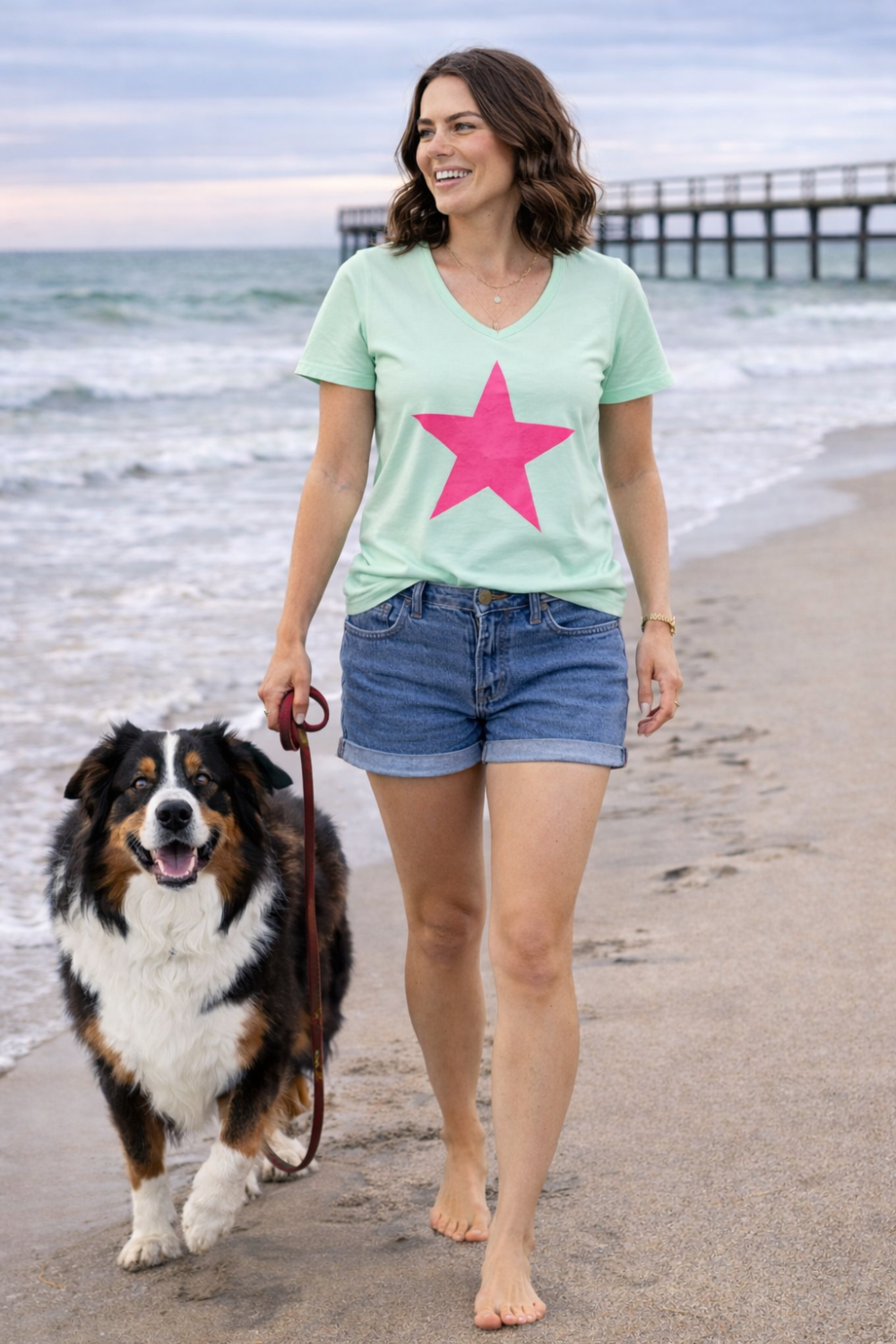 Freedom T-Shirt 100% BCI Cotton - Green/Pink