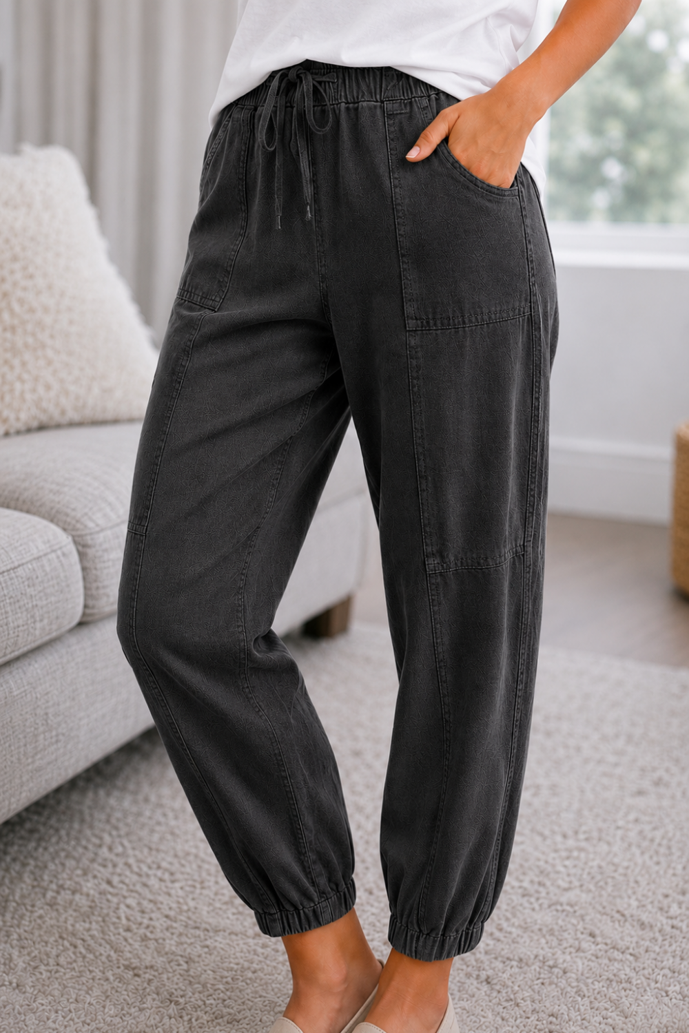 Amore Denim Jogger - Washed Black