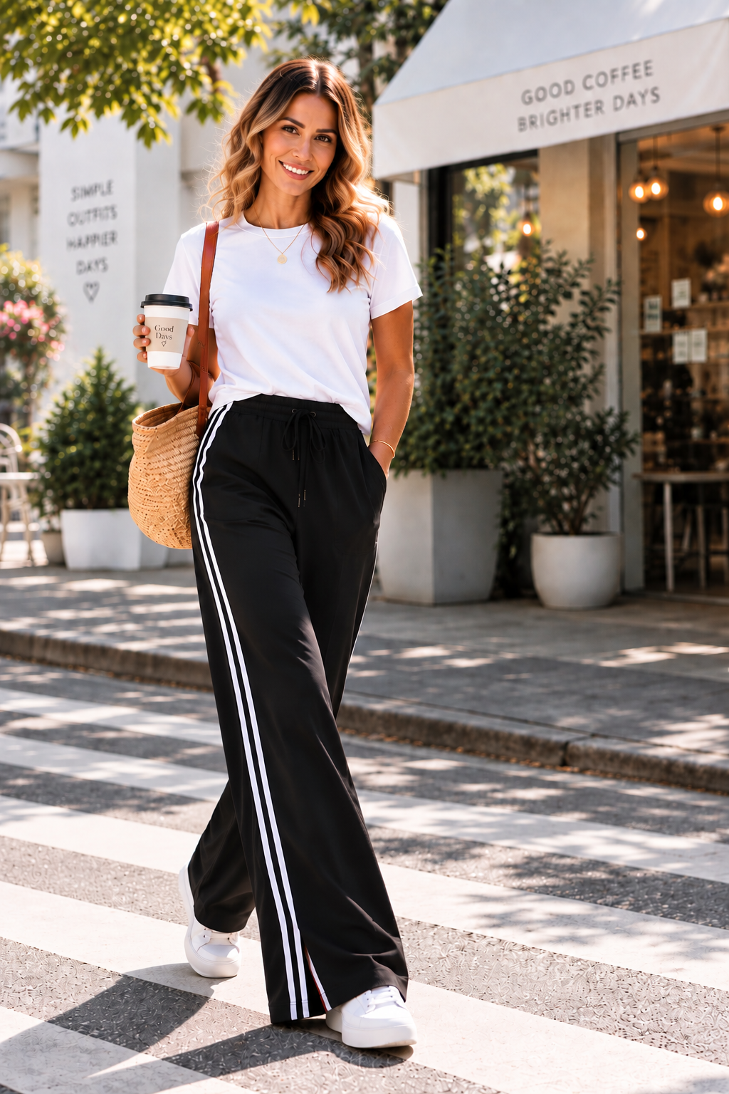 Elodie Wide leg/Side Stripe - Black
