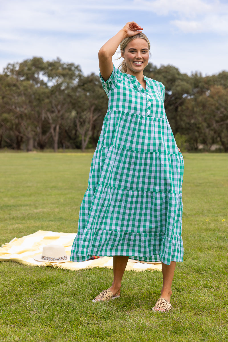 Caprice Dress - Green Gingham