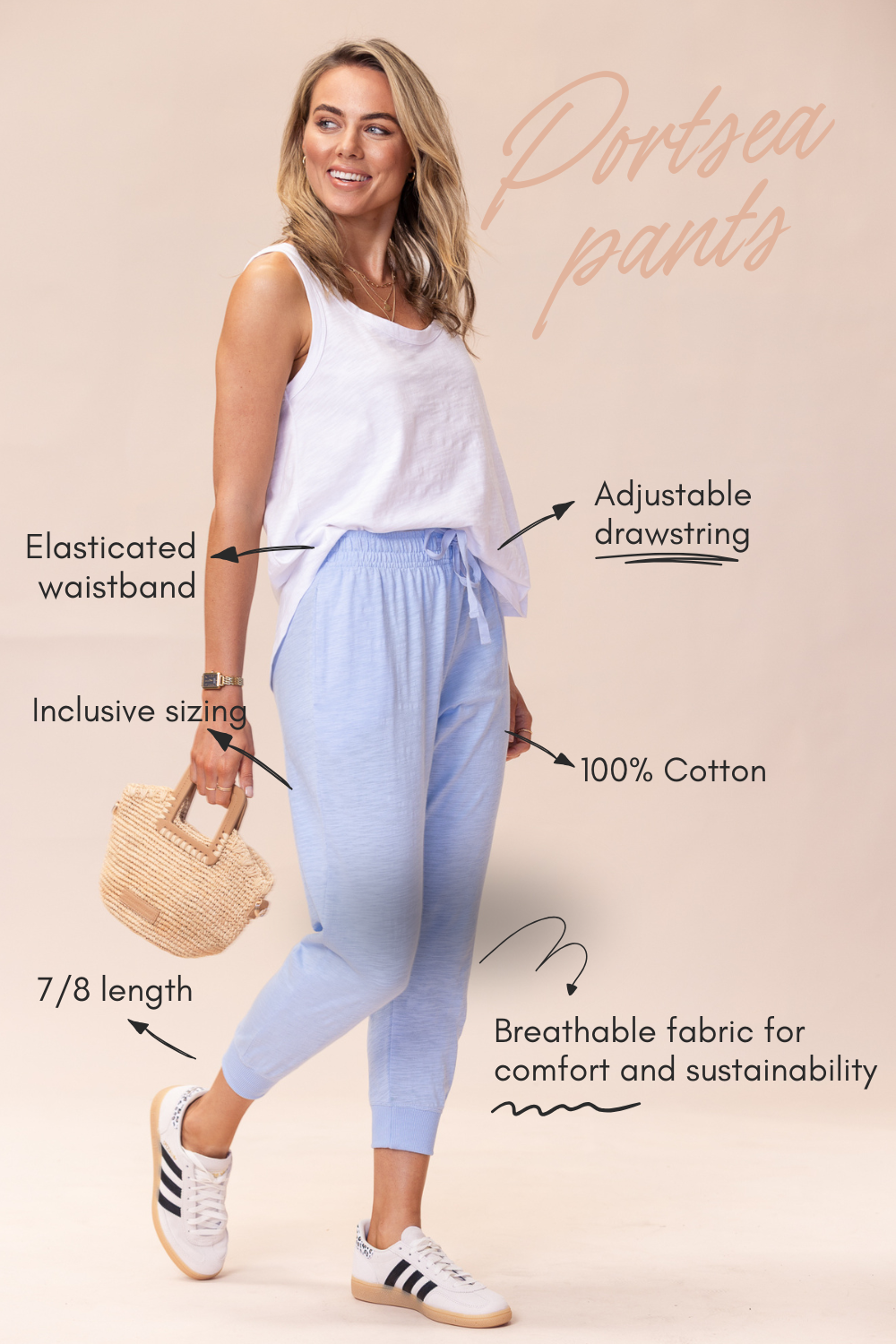 Portsea Pants 7/8  - Soft Blue