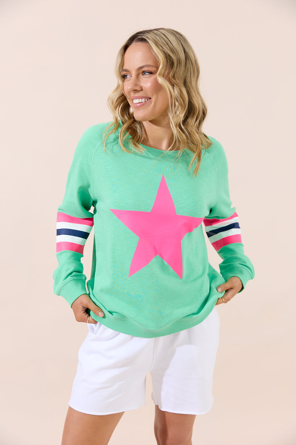 Holiday Oversized Sweater - Green/Pink Star