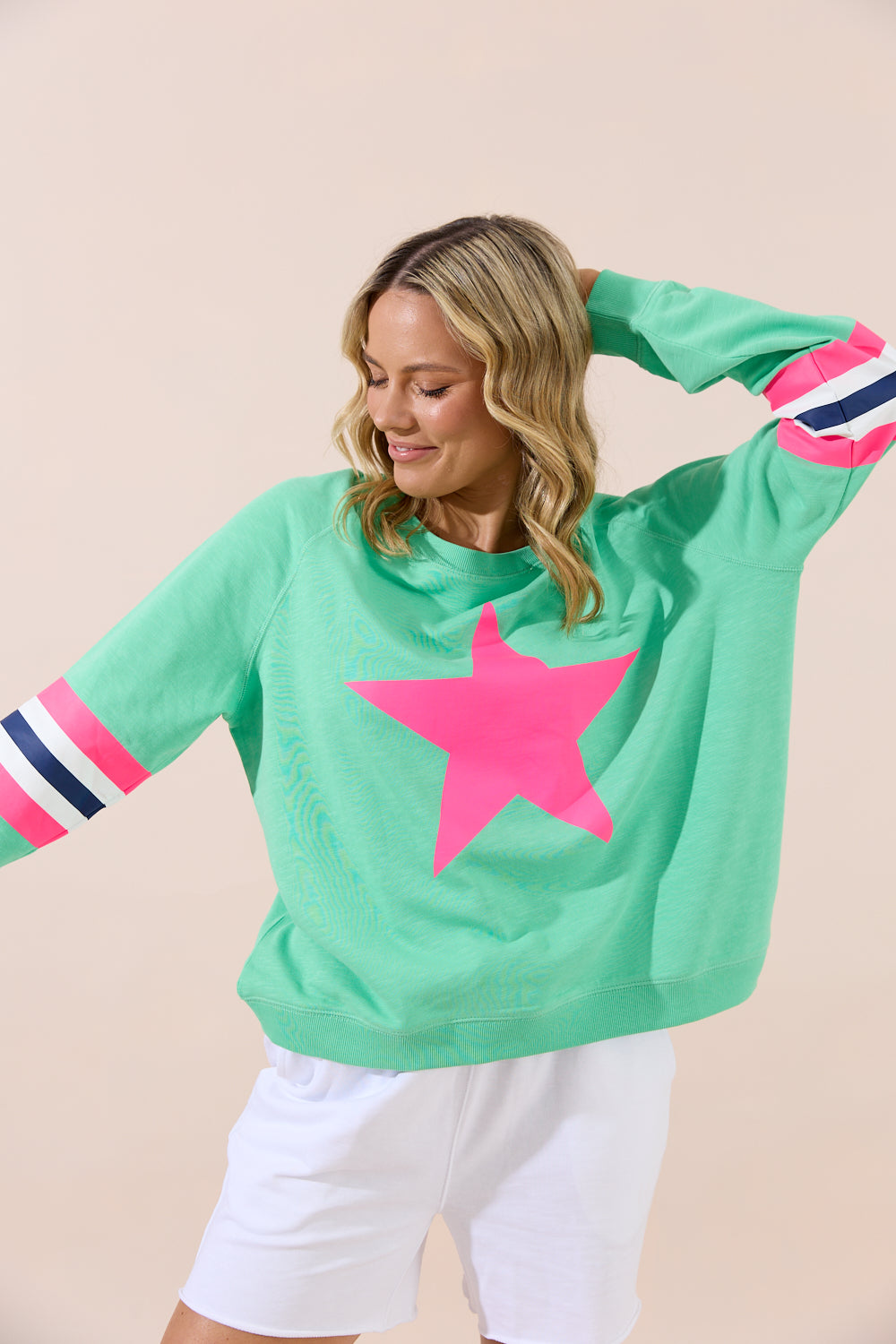 Holiday Oversized Sweater - Green/Pink Star