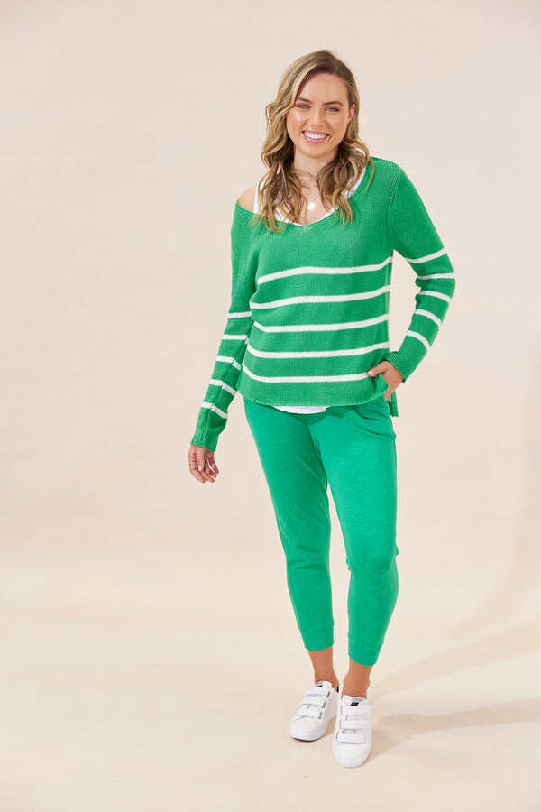 Portsea Knit - Green/White Stripe