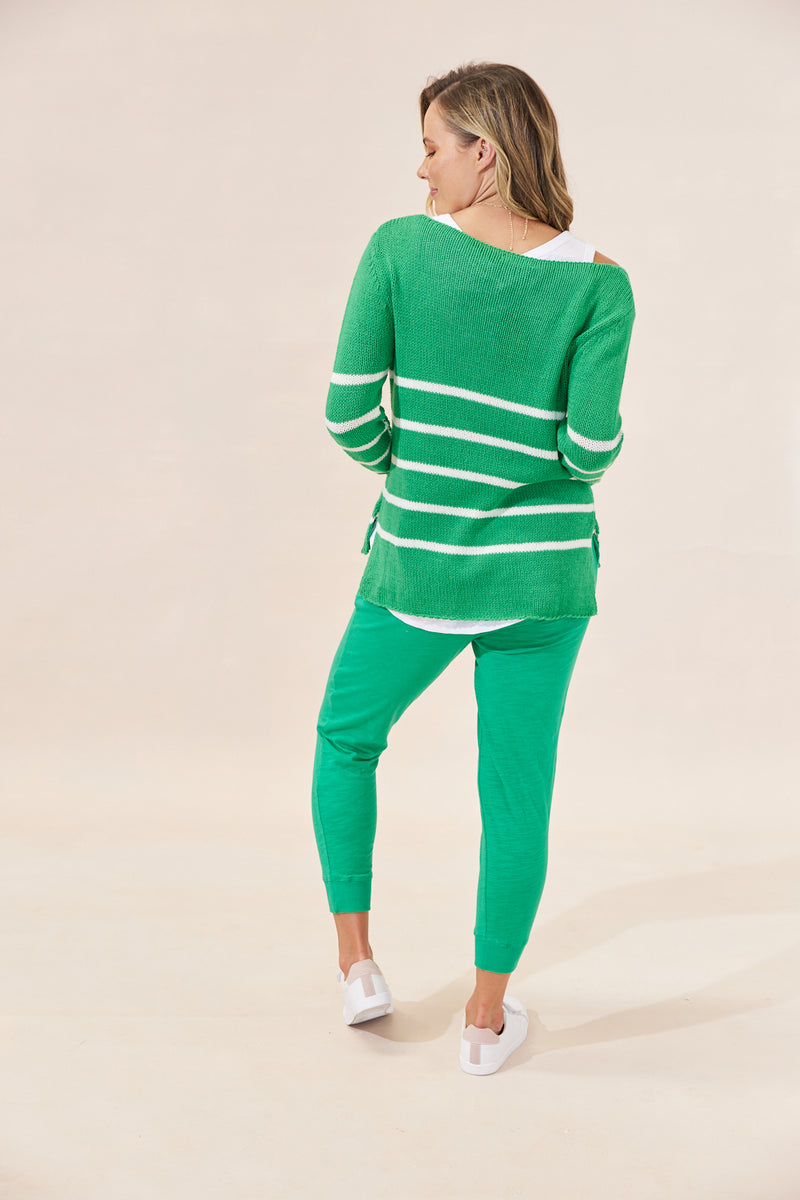 Portsea Knit - Green/White Stripe
